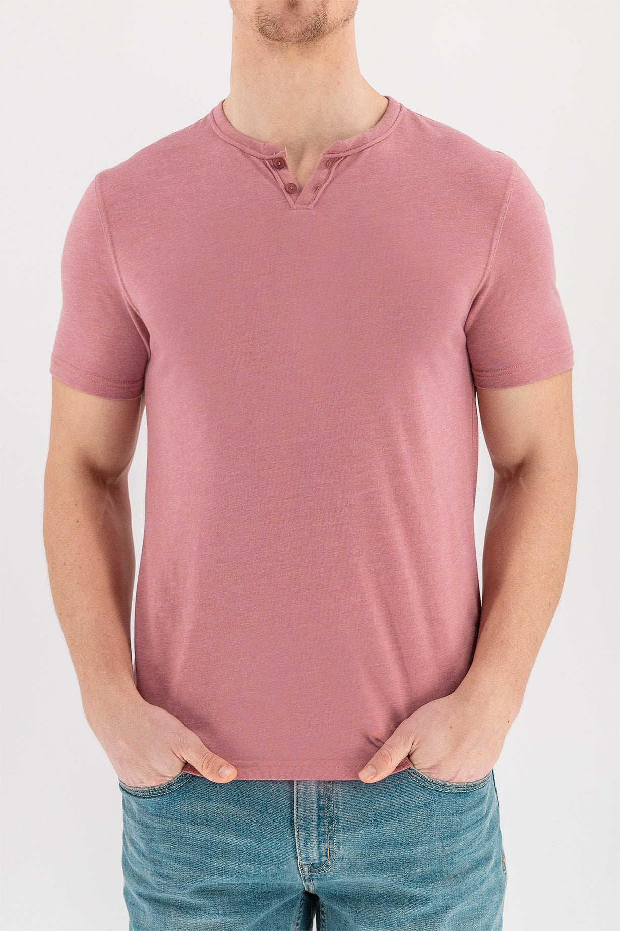 Short Sleeve Vintage Henley - Withered Rose