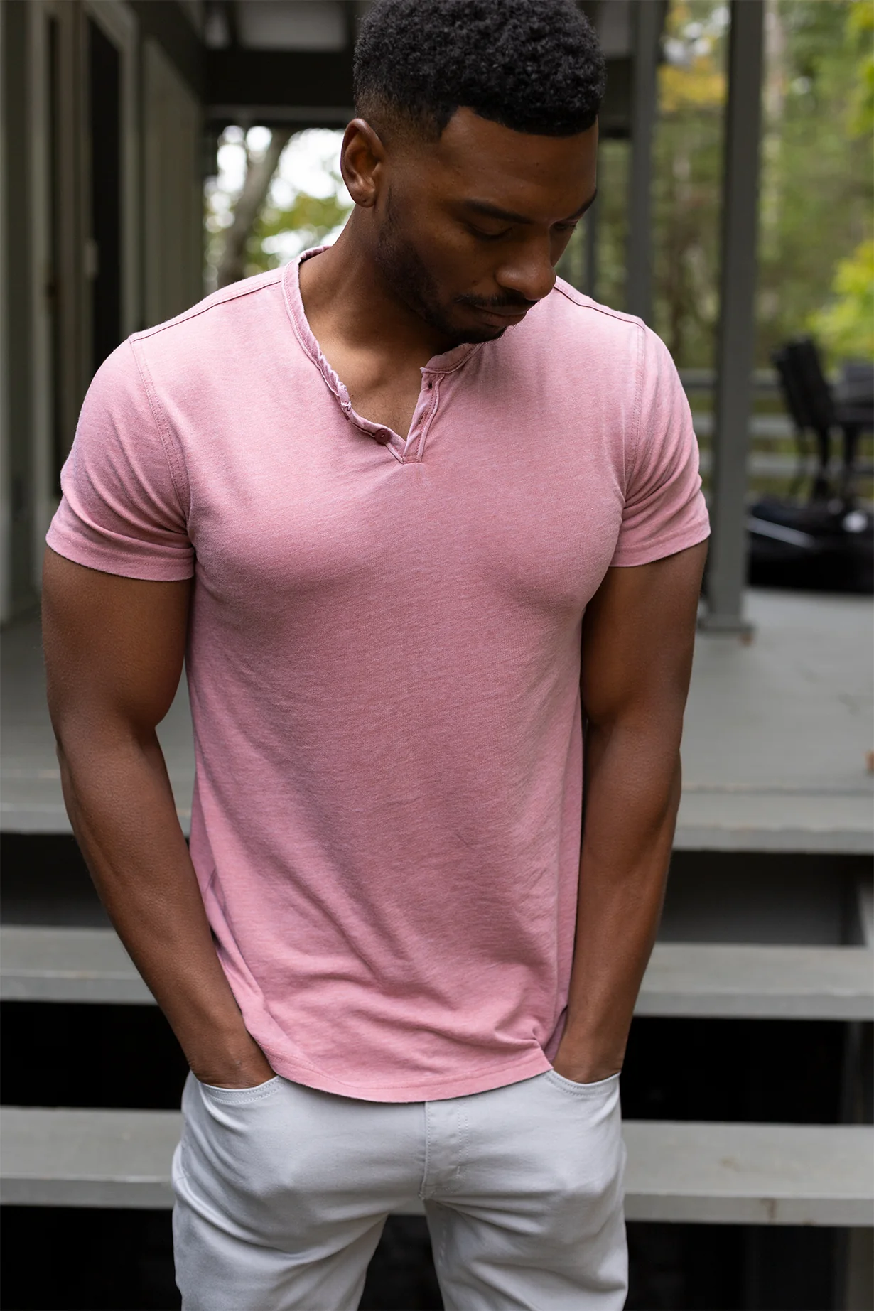 Short Sleeve Vintage Henley - Withered Rose