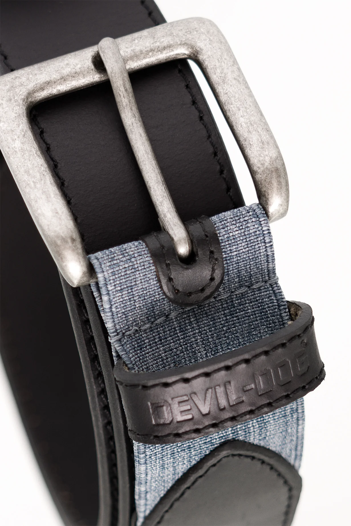 Leather Belt with Stretch insert-Black/Antique Nickel buckle