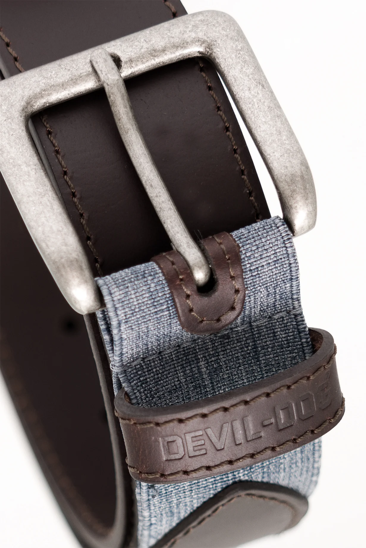 Leather Belt with Stretch insert-Brown/Antique Nickel buckle