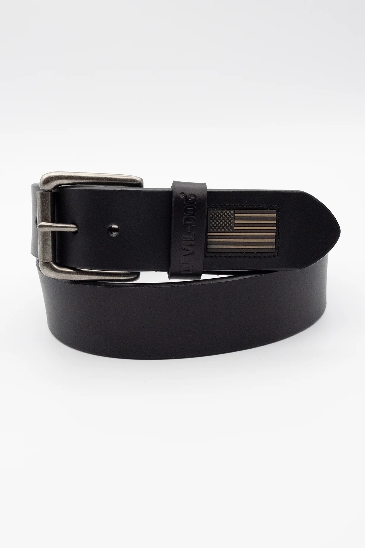 Leather Flag Belt-Black/Antique Nickel buckle