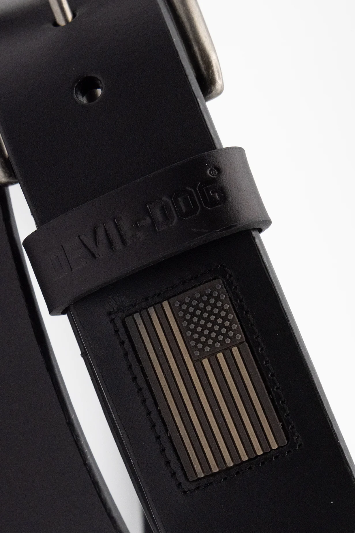 Leather Flag Belt-Black/Antique Nickel buckle