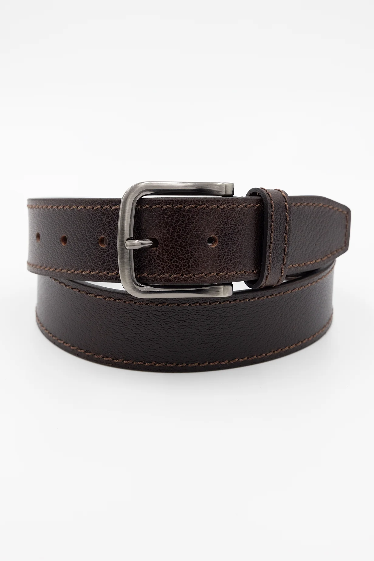 Textured Leather Belt-Brown/Nickel buckle