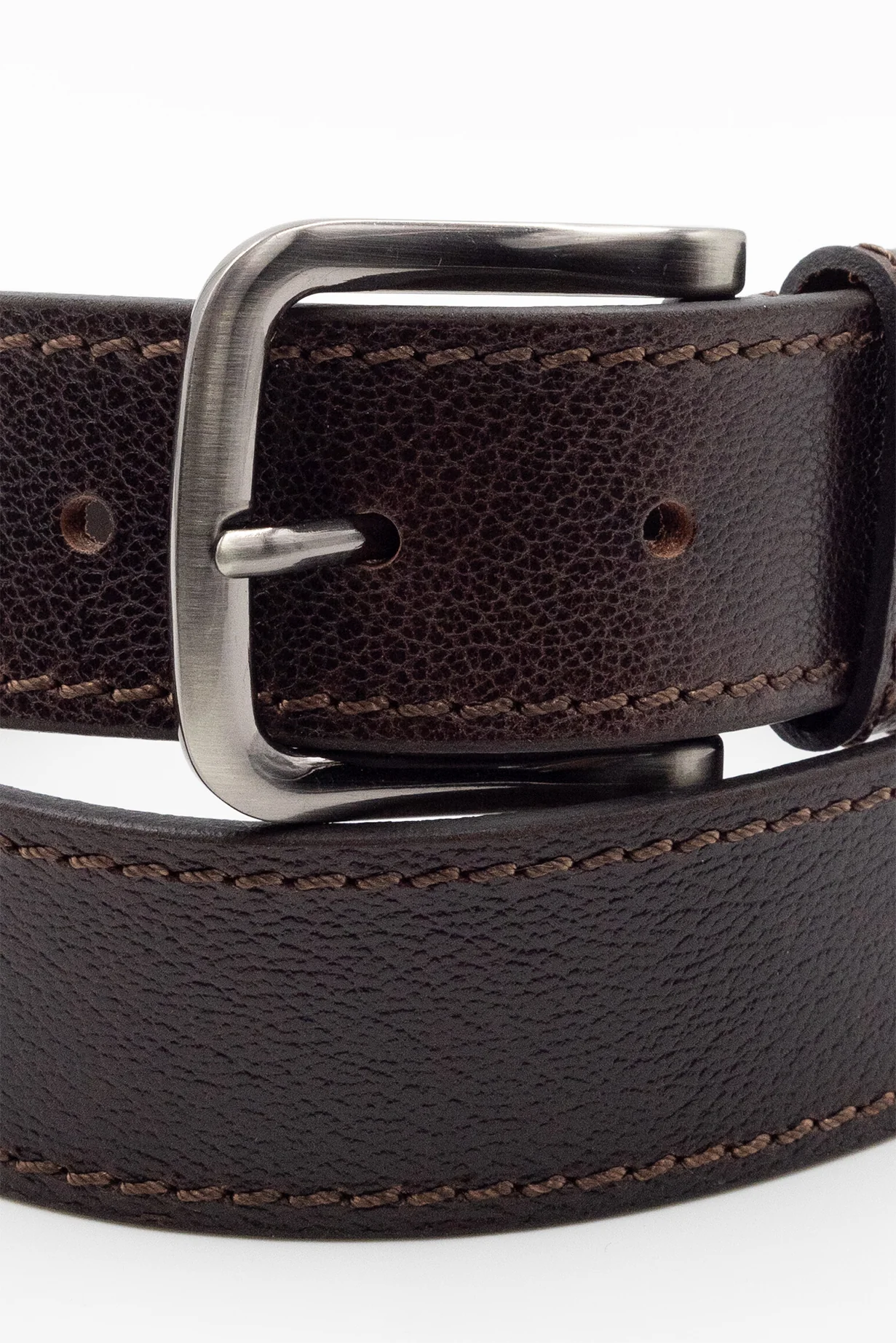 Textured Leather Belt-Brown/Nickel buckle