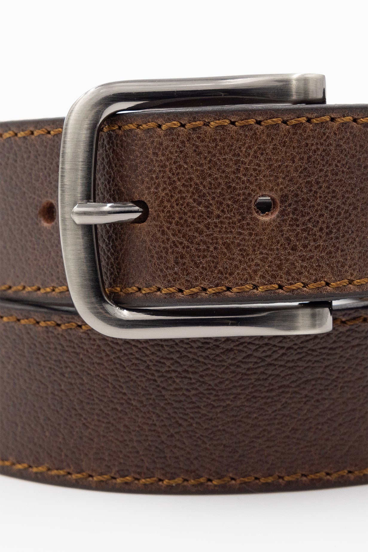 Textured Leather Belt-Cognac/Nickel buckle