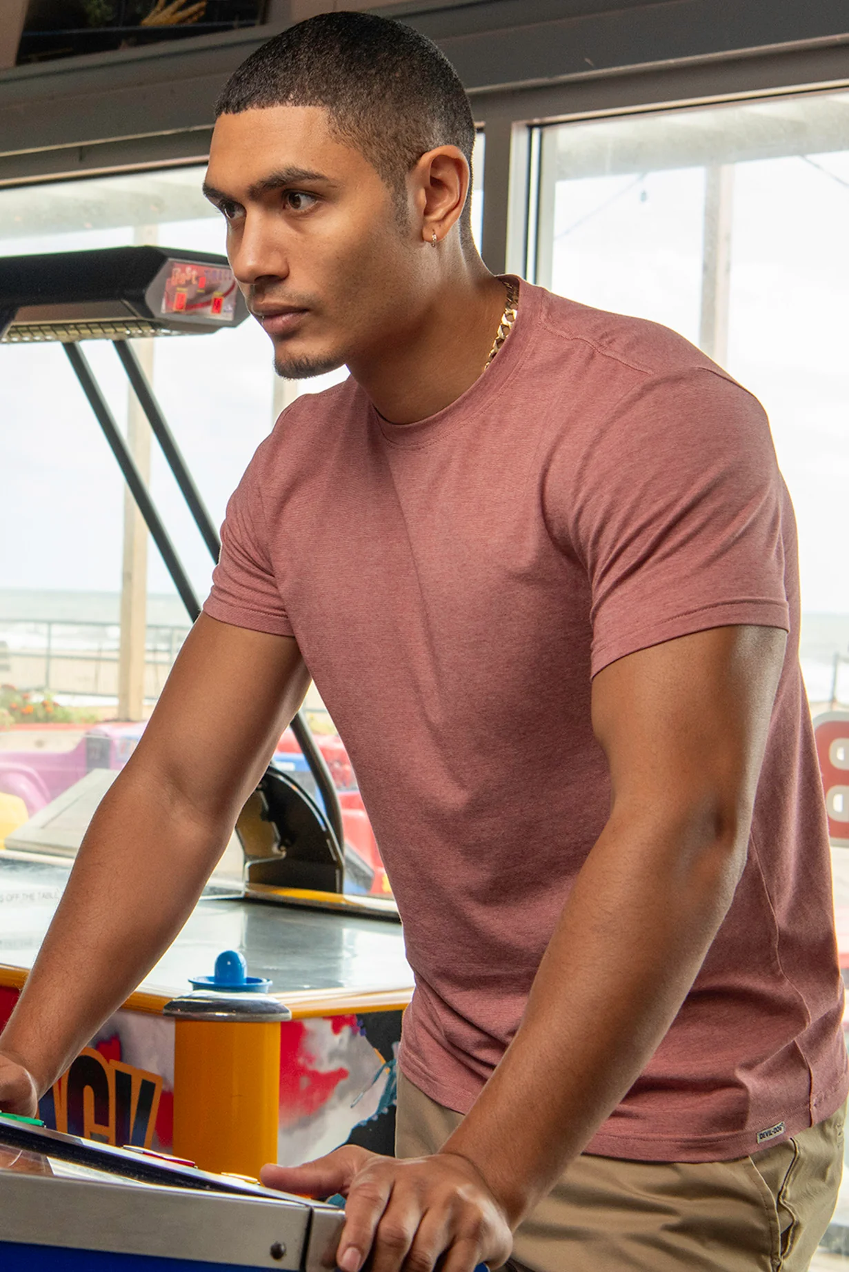 Feeder Stripe Tee - Melange Withered Rose