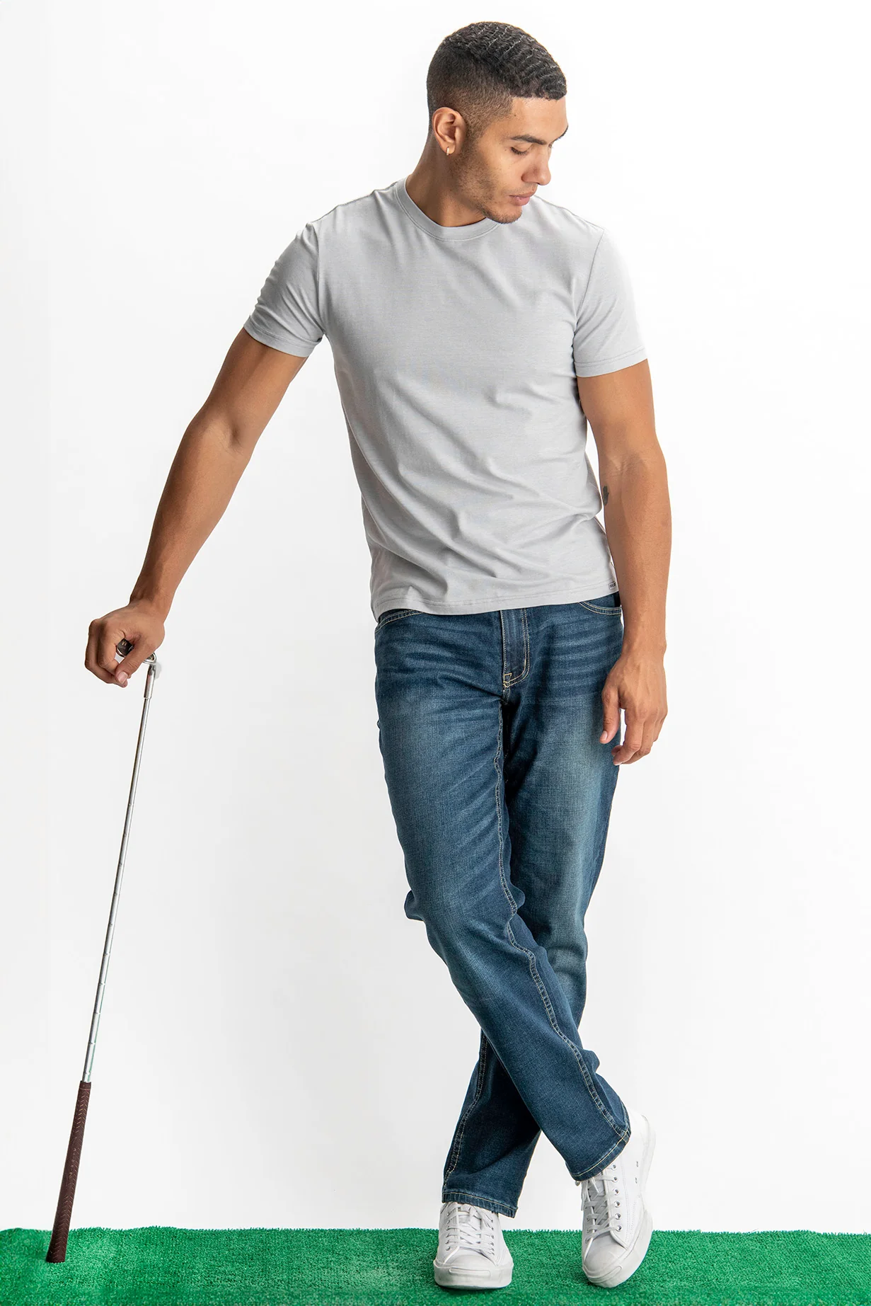 Feeder Stripe Tee - Melange Quiet Grey