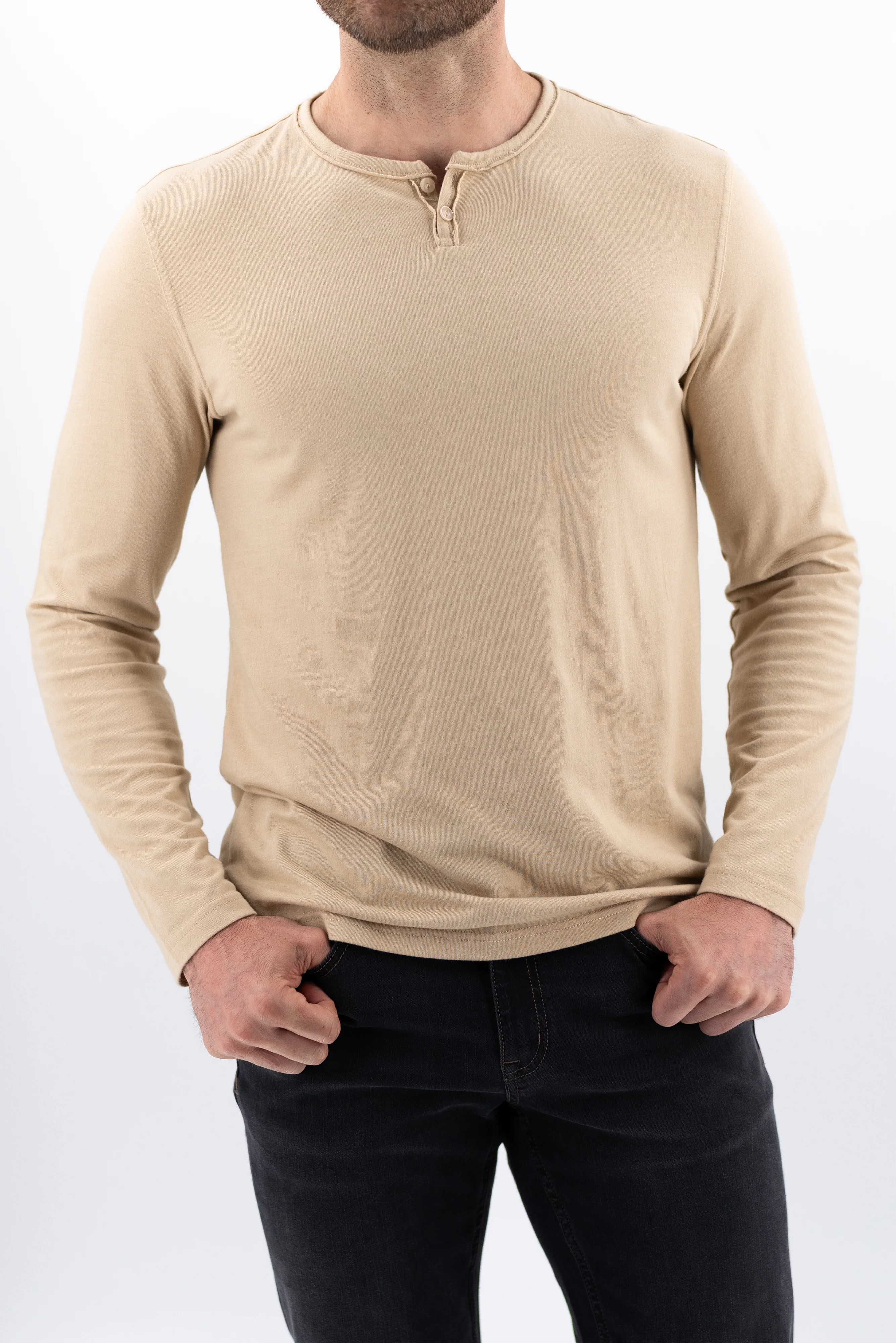 Long Sleeve Vintage Henley - Safari