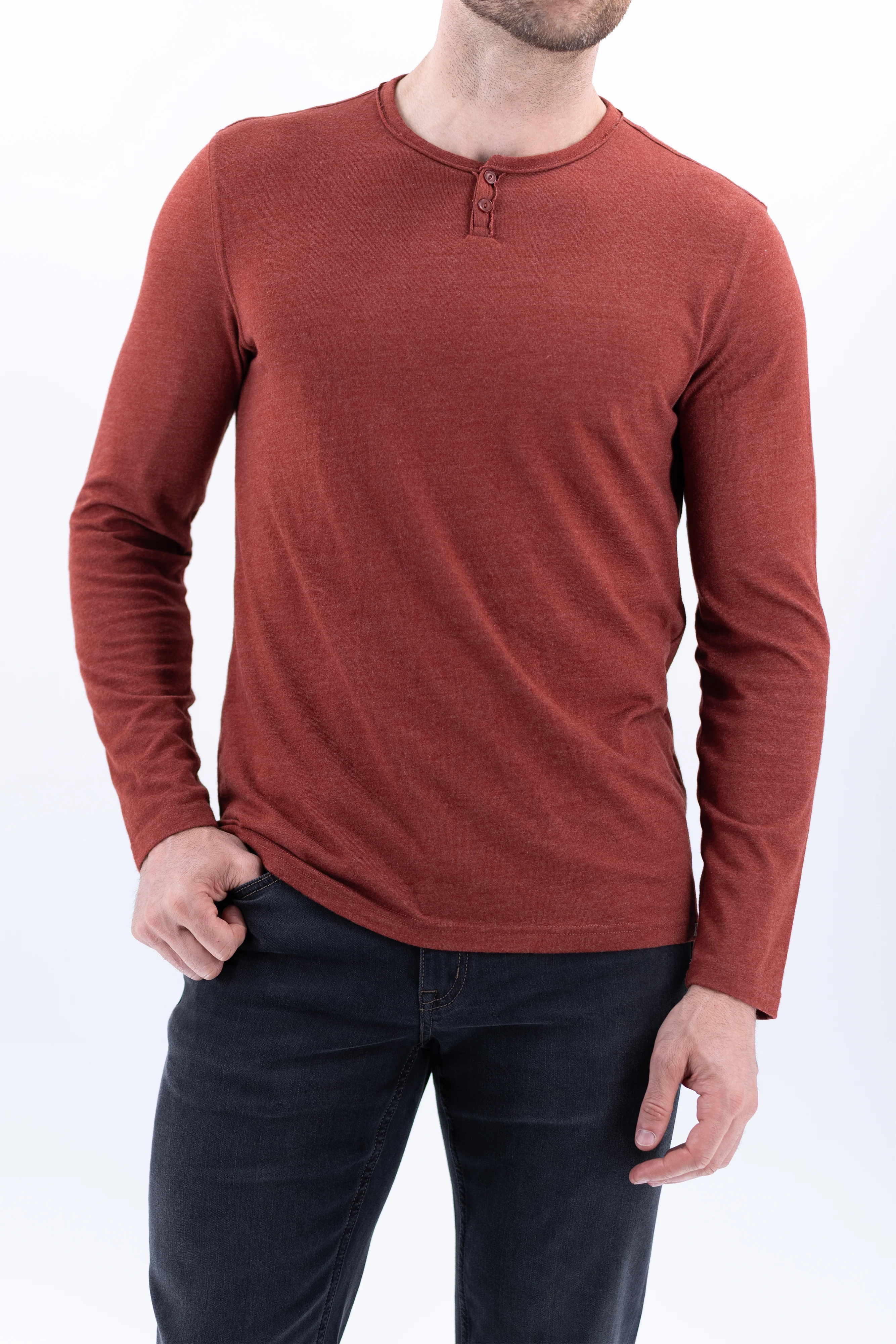 Long Sleeve Vintage Henley - Fired Brick