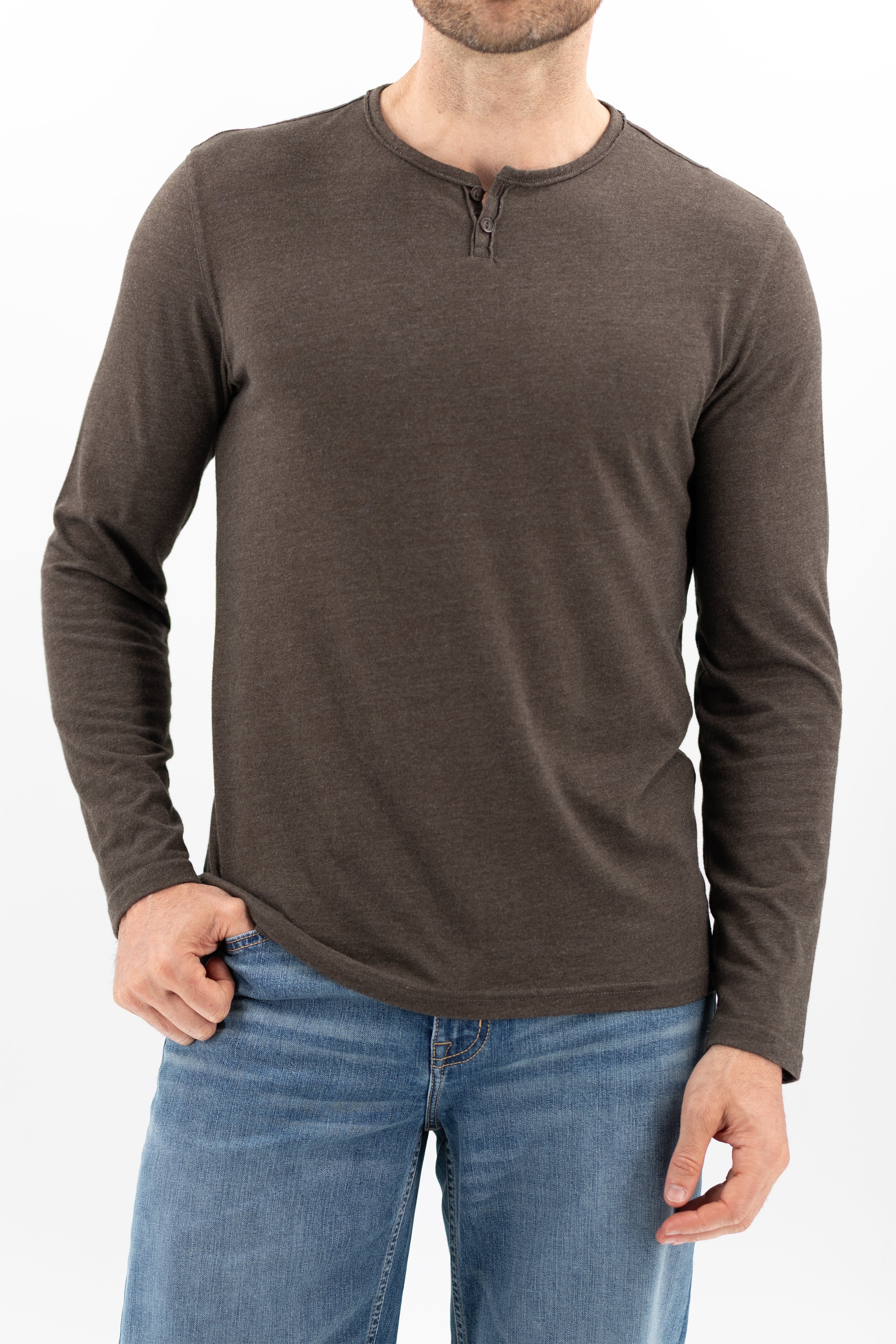 Long Sleeve Vintage Henley - Dark Roast